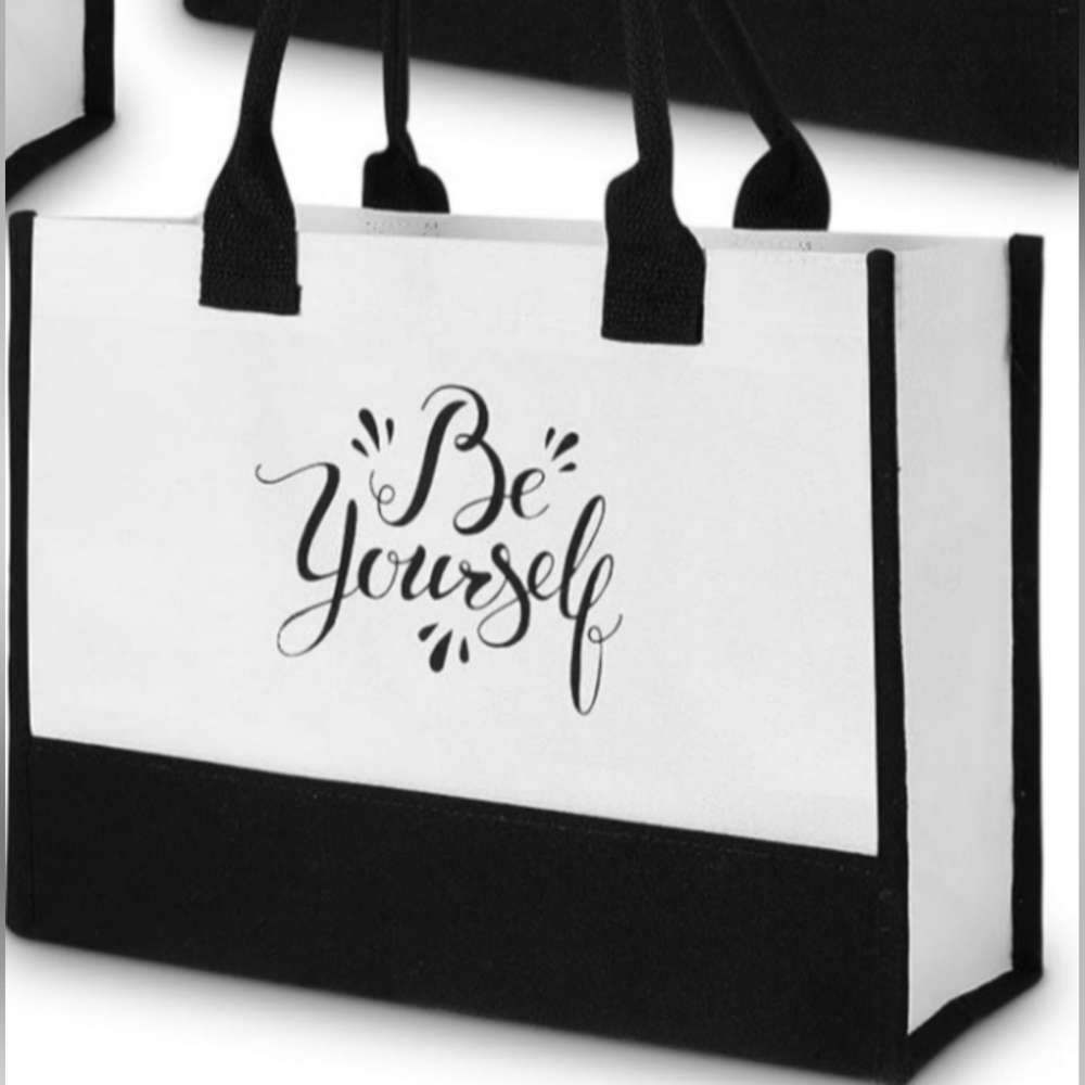 'Be Yourself' Black and White Tote Bag With Handles
